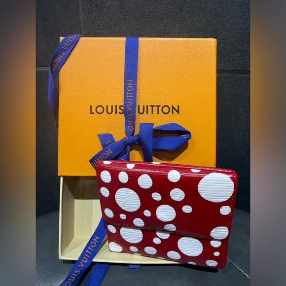 Louis Vuitton Handbags - 💯Louis Vuitton Red Epi Leather Trifold Wallet custom painted X Kusama dots 🔴⚪️